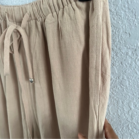 Lillusory NWT Beige Linen Blend Wide Leg Pants Elastic Waist Small - Picture 3 of 10